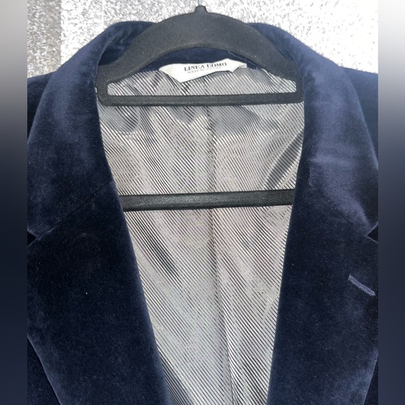 Linea Uomo Tux Dinner Jacket Blazer Size 54 LONG Blue Velvet Satin Mens - Picture 3 of 13